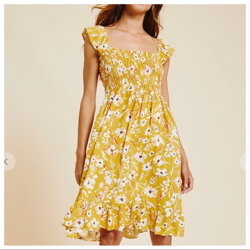 16 Boho Chic Sleeveless Tropical Print Smock Front Dress - Picture 6 of 6